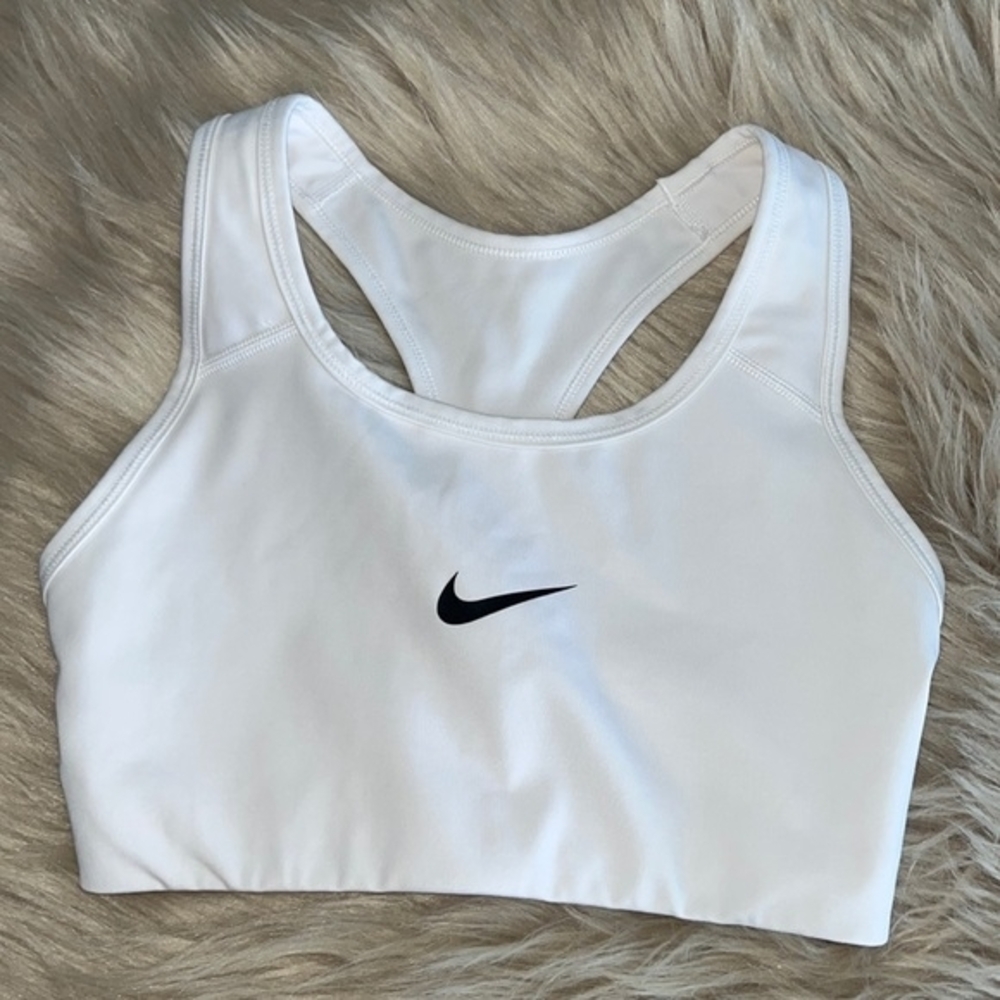 Nike White Sports Bra with Black Swoosh